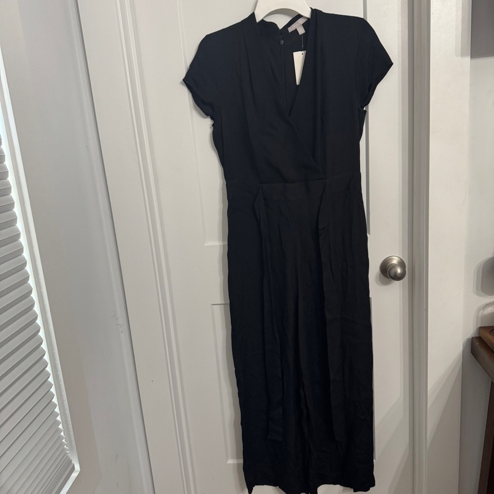 Nordstrom Chelsea 28 Black Viscose Crossover Front Jumpsuit Med NEW WITH TAGS